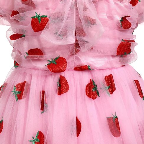 OBEEII Toddler Girls Strawberry/Star Princess Tulle Dress Birthday Baptism Gown Flower Girl Dress Wedding Pageant Dress in Kuwait