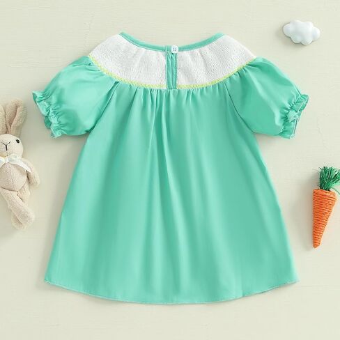 Toddler Girl Easter Smocked Dress Fly/Short Sleeve Bunny Embroidery Dresses Cute Summer Smocked Outfit in Kuwait