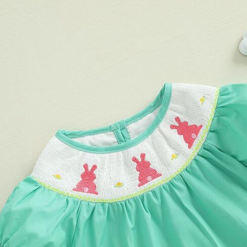 Toddler Girl Easter Smocked Dress Fly/Short Sleeve Bunny Embroidery Dresses Cute Summer Smocked Outfit in Kuwait