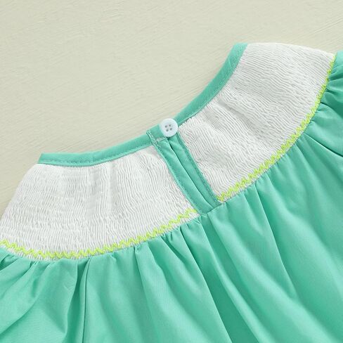 Toddler Girl Easter Smocked Dress Fly/Short Sleeve Bunny Embroidery Dresses Cute Summer Smocked Outfit in Kuwait