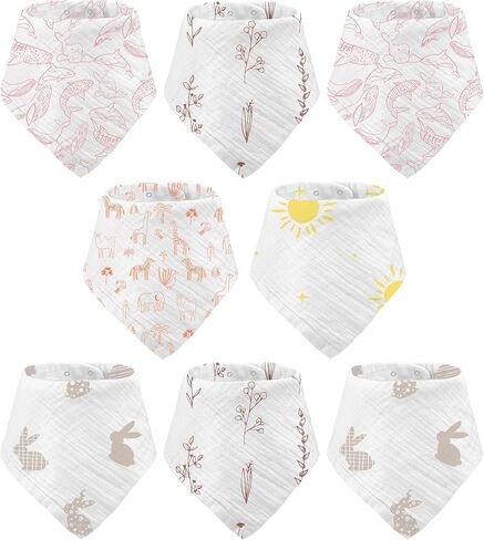 Muslin Baby bibs for drooling and teething, 100% cotton, Bibs for baby girl, Muslin bibs for boys (8 Pack) in Saudi Arabia