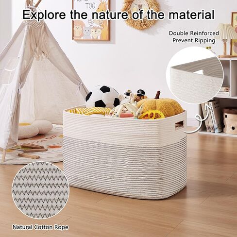 OIAHOMY 108L Extra Large Blanket Basket, 25"x16"x16" Laundry Basket, Blanket Storage for Living Room, Dog Toy Storage with Handle - Brown & White in Kuwait