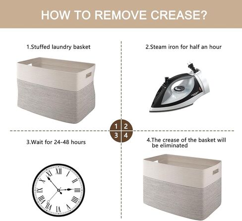 OIAHOMY 108L Extra Large Blanket Basket, 25"x16"x16" Laundry Basket, Blanket Storage for Living Room, Dog Toy Storage with Handle - Brown & White in Kuwait