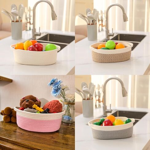 2 حزمة سلة تخزين منسوجة صغيرة مع مقابض 12 "x8" × 5 "، صندوق الحبل الزخرفي للتنظيم المنزلي ، ألعاب القط والكلاب ، تخزين الرف ، سلة تخزين رف رف رف الحبل القطن مع مقابض in Kuwait