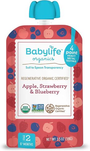Babylife Organics Stage 2 – Heavy Metal Safe, Organic Baby Food - Apple, Carrot, Spinach & Kale, 3.5 Ounce Pouch (6 Pack) in Kuwait