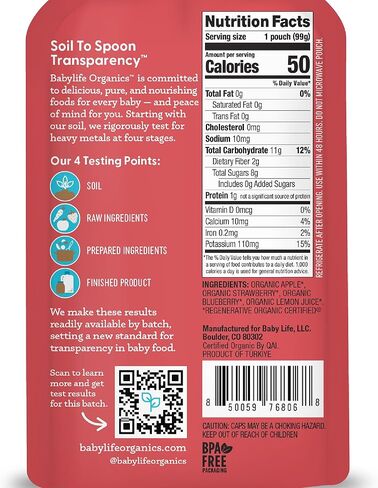 Babylife Organics Stage 2 – Heavy Metal Safe, Organic Baby Food - Apple, Carrot, Spinach & Kale, 3.5 Ounce Pouch (6 Pack) in Kuwait