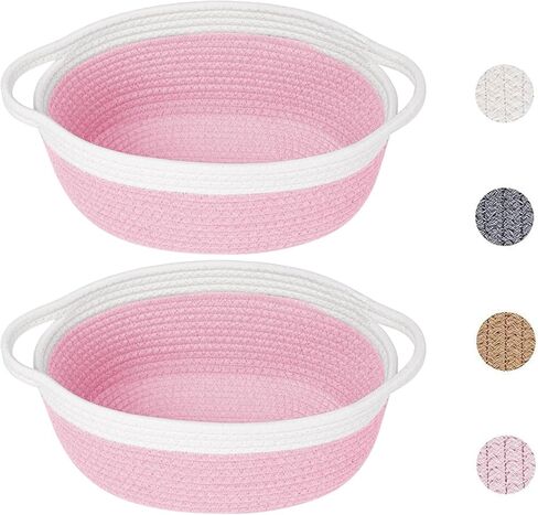 2 حزمة سلة تخزين منسوجة صغيرة مع مقابض 12 "x8" × 5 "، صندوق الحبل الزخرفي للتنظيم المنزلي ، ألعاب القط والكلاب ، تخزين الرف ، سلة تخزين رف رف رف الحبل القطن مع مقابض in Kuwait