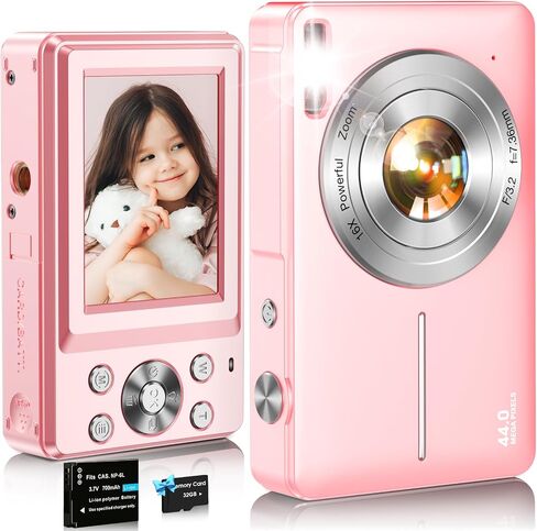 Digital Camera,FHD 1080P Kids Camera 44MP Point and Shoot Digital Cameras with 32GB Card,16X Zoom,Anti-Shake,Date Stamp,Compact Small Cameras Photography for Kids Student Teen Girl Boy(Pink) in Saudi Arabia