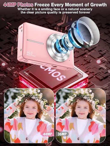 Digital Camera,FHD 1080P Kids Camera 44MP Point and Shoot Digital Cameras with 32GB Card,16X Zoom,Anti-Shake,Date Stamp,Compact Small Cameras Photography for Kids Student Teen Girl Boy(Pink) in Saudi Arabia
