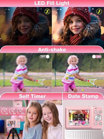Digital Camera,FHD 1080P Kids Camera 44MP Point and Shoot Digital Cameras with 32GB Card,16X Zoom,Anti-Shake,Date Stamp,Compact Small Cameras Photography for Kids Student Teen Girl Boy(Pink) in Saudi Arabia