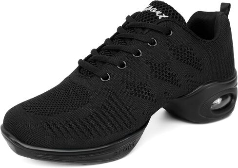 Women's Jazz Shoes Lace-up Dance Sneaker,Air Cushion Mesh Slip Jazz Dance Shoes Split Sole Platform Athletic Walking Shoes in Kuwait