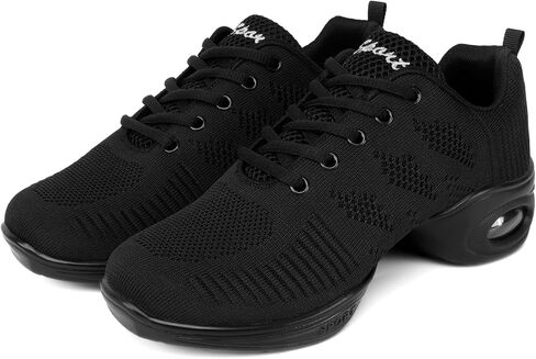 Women's Jazz Shoes Lace-up Dance Sneaker,Air Cushion Mesh Slip Jazz Dance Shoes Split Sole Platform Athletic Walking Shoes in Kuwait