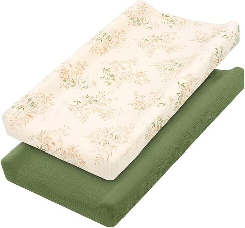 Muslin Changing Pad Cover 100% Cotton Diaper Changing Table Cover for Unisex Baby Boys Girls 2 Pack Changing Pad Sheets Green in Saudi Arabia