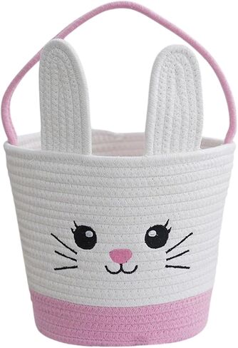 سلال أرنب عيد الفصح ، قماشية بيض بيض صيد الأكياس بيض سلة مع مقابض ، عيد الفصح Grasshandbag Rabbit Fluffy Tails احتفال دلو الحمل لعيد الفصح (الوردي) in Kuwait