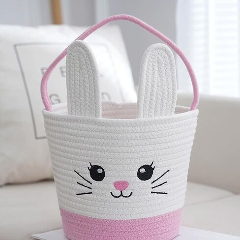 سلال أرنب عيد الفصح ، قماشية بيض بيض صيد الأكياس بيض سلة مع مقابض ، عيد الفصح Grasshandbag Rabbit Fluffy Tails احتفال دلو الحمل لعيد الفصح (الوردي) in Kuwait
