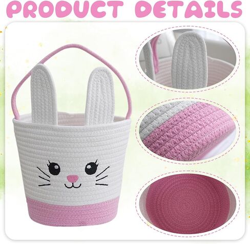 سلال أرنب عيد الفصح ، قماشية بيض بيض صيد الأكياس بيض سلة مع مقابض ، عيد الفصح Grasshandbag Rabbit Fluffy Tails احتفال دلو الحمل لعيد الفصح (الوردي) in Kuwait