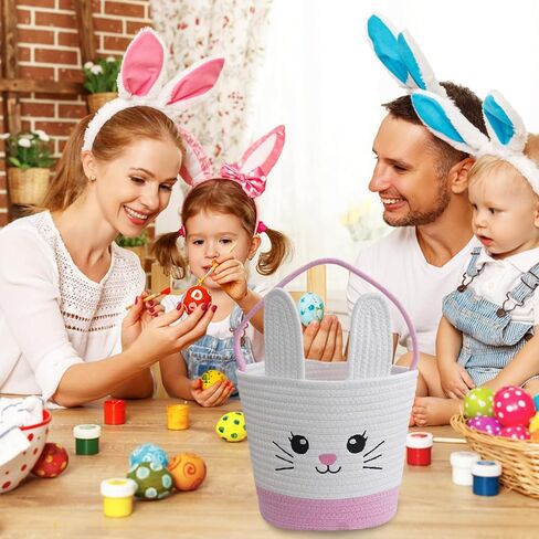 سلال أرنب عيد الفصح ، قماشية بيض بيض صيد الأكياس بيض سلة مع مقابض ، عيد الفصح Grasshandbag Rabbit Fluffy Tails احتفال دلو الحمل لعيد الفصح (الوردي) in Kuwait