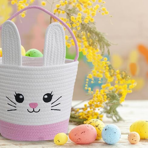 سلال أرنب عيد الفصح ، قماشية بيض بيض صيد الأكياس بيض سلة مع مقابض ، عيد الفصح Grasshandbag Rabbit Fluffy Tails احتفال دلو الحمل لعيد الفصح (الوردي) in Kuwait
