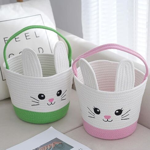سلال أرنب عيد الفصح ، قماشية بيض بيض صيد الأكياس بيض سلة مع مقابض ، عيد الفصح Grasshandbag Rabbit Fluffy Tails احتفال دلو الحمل لعيد الفصح (الوردي) in Kuwait
