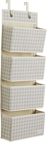 3 Sprouts Over Door Organizer, 4 Pockets, Hooks Included, Gingham Beige | Hanging nursery storage, 4 large pockets, Hooks included, Fits standard doors, Toy organizer for room/closet, Bedroom storage in Saudi Arabia