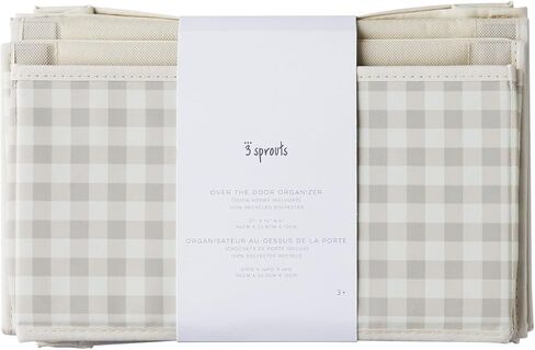 3 Sprouts Over Door Organizer, 4 Pockets, Hooks Included, Gingham Beige | Hanging nursery storage, 4 large pockets, Hooks included, Fits standard doors, Toy organizer for room/closet, Bedroom storage in Saudi Arabia