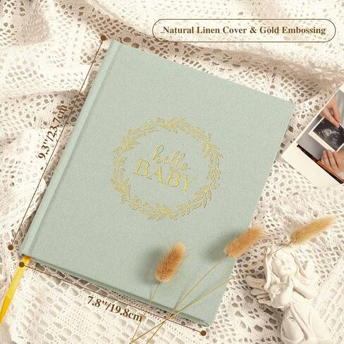 Lanpn Baby Memory Book for Boy Girl - Linen Cover Baby Book Journal Memories Keepsake for New Parents - Newborn Baby First 5 Year Scrapbook Photo Album Baby Milestone Book (Sage Green, 154 Pages) in Kuwait