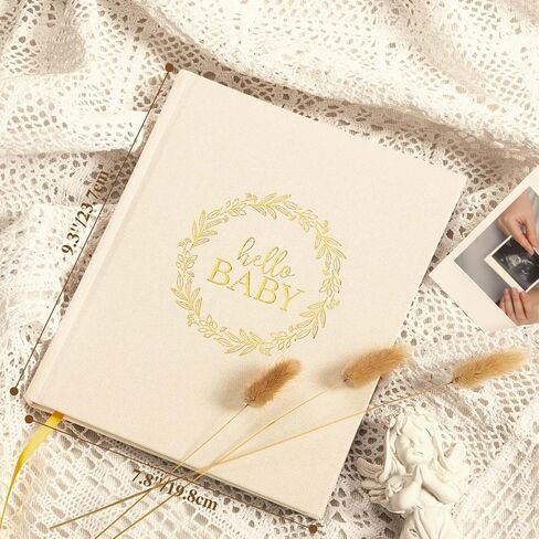 Lanpn Baby Memory Book for Boy Girl - Linen Cover Baby Book Journal Memories Keepsake for New Parents - Newborn Baby First 5 Year Scrapbook Photo Album Baby Milestone Book (Sage Green, 154 Pages) in Kuwait