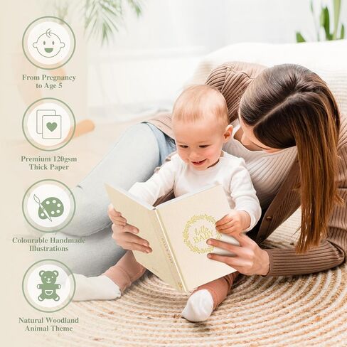 Lanpn Baby Memory Book for Boy Girl - Linen Cover Baby Book Journal Memories Keepsake for New Parents - Newborn Baby First 5 Year Scrapbook Photo Album Baby Milestone Book (Sage Green, 154 Pages) in Kuwait