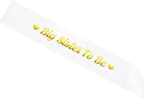 الأخت الكبرى لتكون وشاح ، ساتان أزرق فاتح مع خط ذهبي مع القلب ، أفضل هدايا ديكورات دش الطفل ، توأمان محايد (نمط قصير) in Kuwait