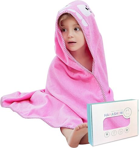 HAHASHOW Baby 3D Animal Hooded Bath Towel, 100% Cotton Ultra Soft Thick Bathrobe Shower Gift for Newborn Boy Girl Large Size 35 X 35 Inch White Rabbit in Kuwait