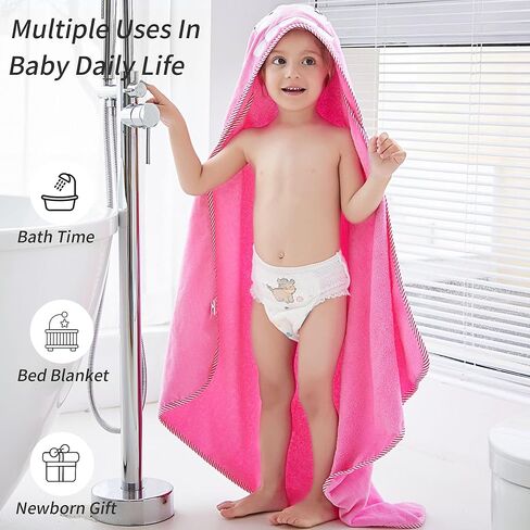 HAHASHOW Baby 3D Animal Hooded Bath Towel, 100% Cotton Ultra Soft Thick Bathrobe Shower Gift for Newborn Boy Girl Large Size 35 X 35 Inch White Rabbit in Kuwait