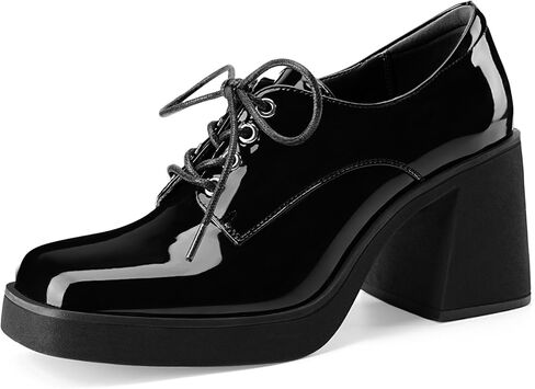 Oh Mispares Women's Chunky Heeled Oxfords Square Toe Platform Oxford Shoes for Women Lace-up Patent Leather Shoes Comfortable Business Dress Pump Shoes for Work in Kuwait