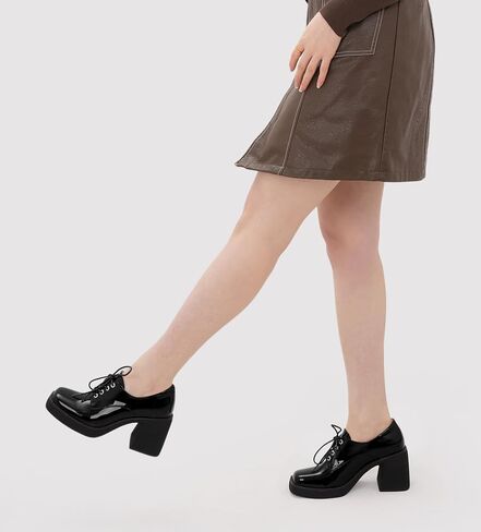 Oh Mispares Women's Chunky Heeled Oxfords Square Toe Platform Oxford Shoes for Women Lace-up Patent Leather Shoes Comfortable Business Dress Pump Shoes for Work in Kuwait