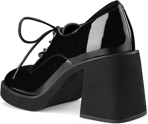 Oh Mispares Women's Chunky Heeled Oxfords Square Toe Platform Oxford Shoes for Women Lace-up Patent Leather Shoes Comfortable Business Dress Pump Shoes for Work in Kuwait