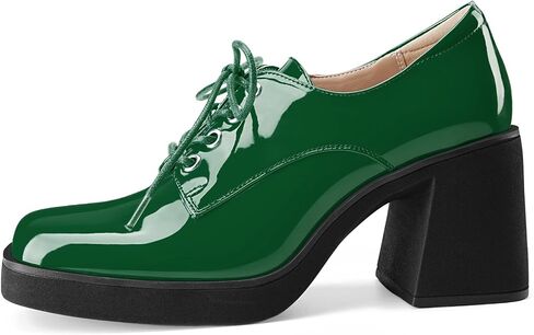 Oh Mispares Women's Chunky Heeled Oxfords Square Toe Platform Oxford Shoes for Women Lace-up Patent Leather Shoes Comfortable Business Dress Pump Shoes for Work in Kuwait