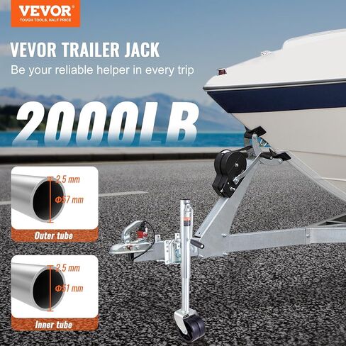 مقبس مقطورة VEVOR بوزن 1500 رطل مع عجلة مزدوجة، جاك مقطورة قارب دوار عالي التحمل، رفع 25.4 سم، مقبس لسان مقطورة مثبت بمسمار لقارب RV in Saudi Arabia
