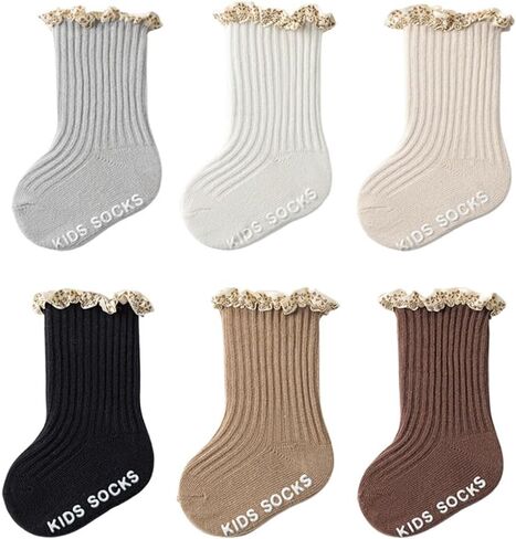 جوارب فتيات الأطفال مع القبضة غير القبلة الصغار فتاة الفتاة الدانتيل جوارب الدانتيل المضاد للانزلاق للألوان متعددة الرضع in Kuwait