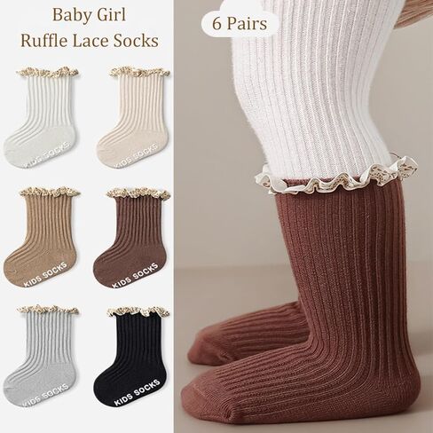 جوارب فتيات الأطفال مع القبضة غير القبلة الصغار فتاة الفتاة الدانتيل جوارب الدانتيل المضاد للانزلاق للألوان متعددة الرضع in Kuwait