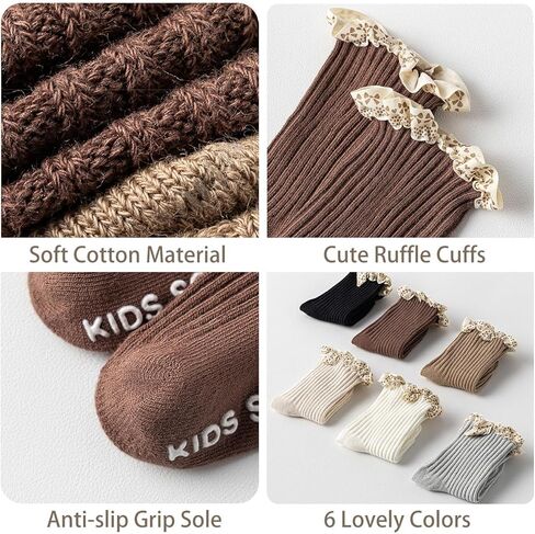 جوارب فتيات الأطفال مع القبضة غير القبلة الصغار فتاة الفتاة الدانتيل جوارب الدانتيل المضاد للانزلاق للألوان متعددة الرضع in Kuwait
