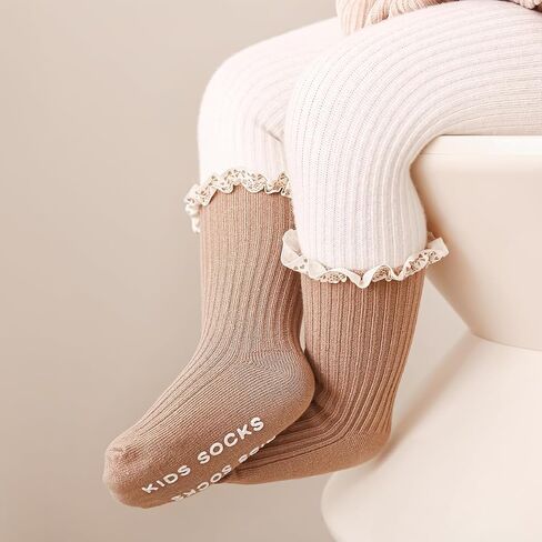 جوارب فتيات الأطفال مع القبضة غير القبلة الصغار فتاة الفتاة الدانتيل جوارب الدانتيل المضاد للانزلاق للألوان متعددة الرضع in Kuwait
