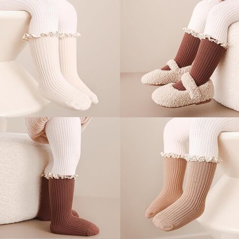 جوارب فتيات الأطفال مع القبضة غير القبلة الصغار فتاة الفتاة الدانتيل جوارب الدانتيل المضاد للانزلاق للألوان متعددة الرضع in Kuwait