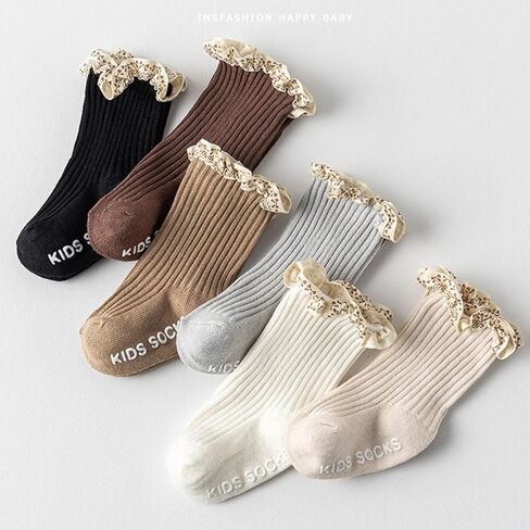 جوارب فتيات الأطفال مع القبضة غير القبلة الصغار فتاة الفتاة الدانتيل جوارب الدانتيل المضاد للانزلاق للألوان متعددة الرضع in Kuwait