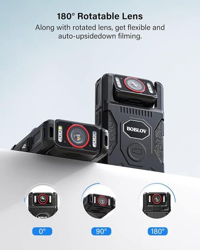 BOBLOV M7PRO 4K GPS CAMERANT ، كاميرا جسم داخلية 256 جيجا بايت مع صوت ، 180 درجة عدسة الدوران ، 4000 مللي أمبير في الساعة لمدة 14 ساعة تسجيل فيديو ، شحن سريع مع 4-5 ساعات لتطبيق القانون ، التسليم (256 جيجابايت in Kuwait