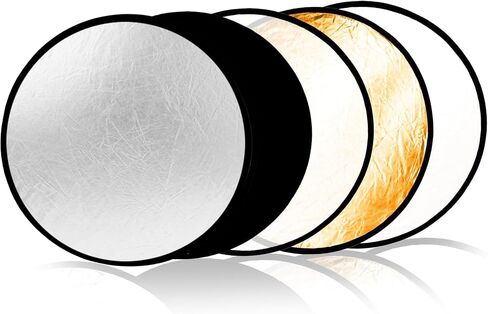 Reflector Photography 5-in-1, Portable Round Light Reflector Disc with Gold Silver White Black Diffuser, Durable & Water-Resistant for Portraits, Vlogging (24"/60cm) in Saudi Arabia