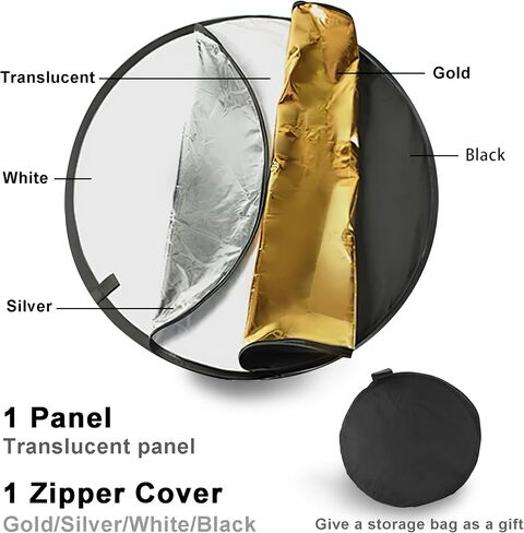 Reflector Photography 5-in-1, Portable Round Light Reflector Disc with Gold Silver White Black Diffuser, Durable & Water-Resistant for Portraits, Vlogging (24"/60cm) in Saudi Arabia
