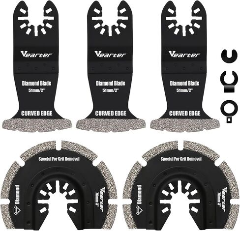 5PCS Diamond Oscillating Saw Blades, Universal Multitool Blades for Grit Grout Removal, Quick Release Multi Tool Kit for Tile, Air Brick, Cement, Concrete, Masonry in Saudi Arabia