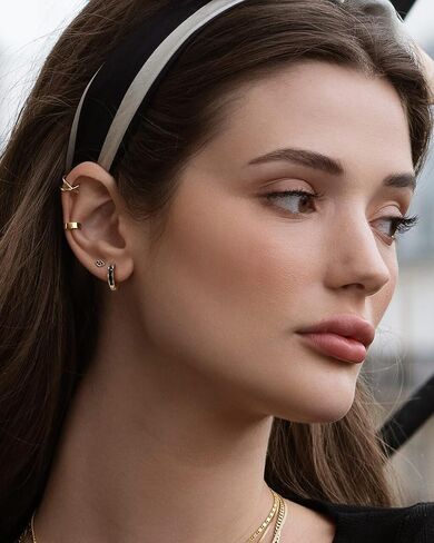 أقراط هوجي من الذهب عيار 14 قيراط للنساء أقراط هوجي هوب فضية مكعبة الزركونيوم أقراط هوجي أقراط خفيفة الوزن أنيقة لا تسبب الحساسية مجوهرات هدايا in Kuwait