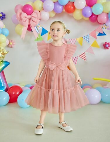 Arshiner Toddler Tutu Dress Girls Tulle Ruffle Bowknot Dresses Summer Wedding Birthday Party Formal Princess Dress 2-6T in Saudi Arabia