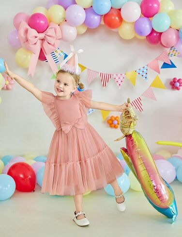 Arshiner Toddler Tutu Dress Girls Tulle Ruffle Bowknot Dresses Summer Wedding Birthday Party Formal Princess Dress 2-6T in Saudi Arabia