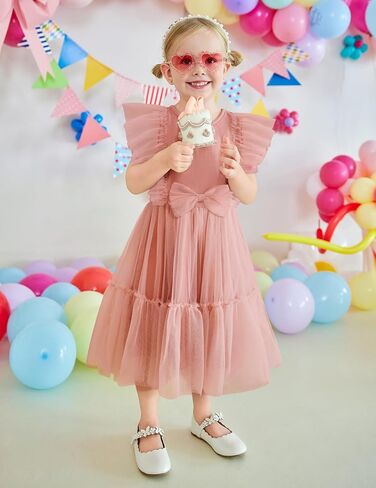 Arshiner Toddler Tutu Dress Girls Tulle Ruffle Bowknot Dresses Summer Wedding Birthday Party Formal Princess Dress 2-6T in Saudi Arabia